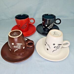 Espresso Coffee Cup Set of 4 Red Brown White Black NEW